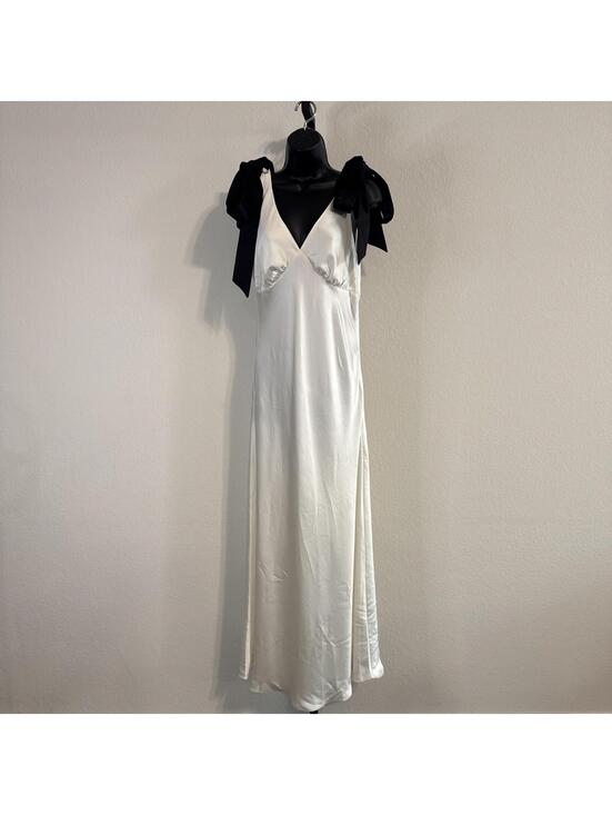 Express Dresses & Skirts - Express Cream Satin V-Neck Midi Cami Slip Dress w/ Black Ties on Shoulder - MED
